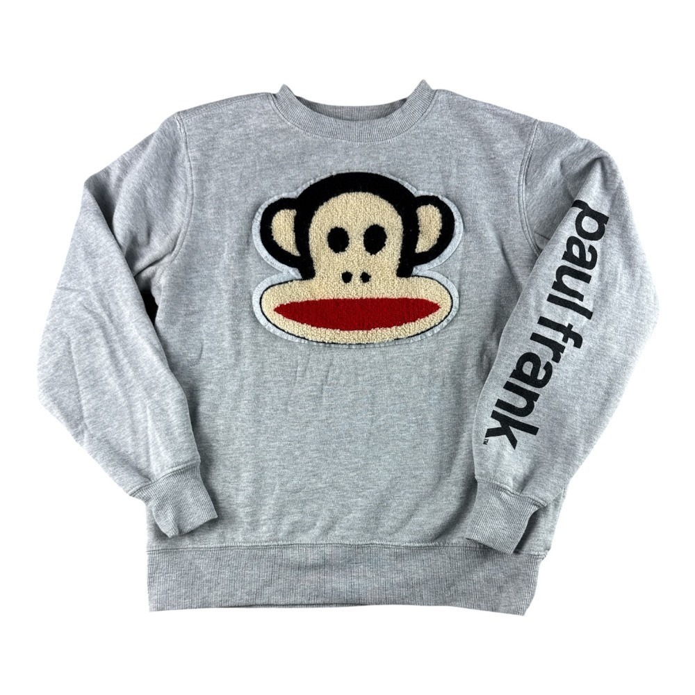 Paul Frank Julius Monkey Chenille Patch Gray Crewneck Sweatshirt Juniors XS Y2K